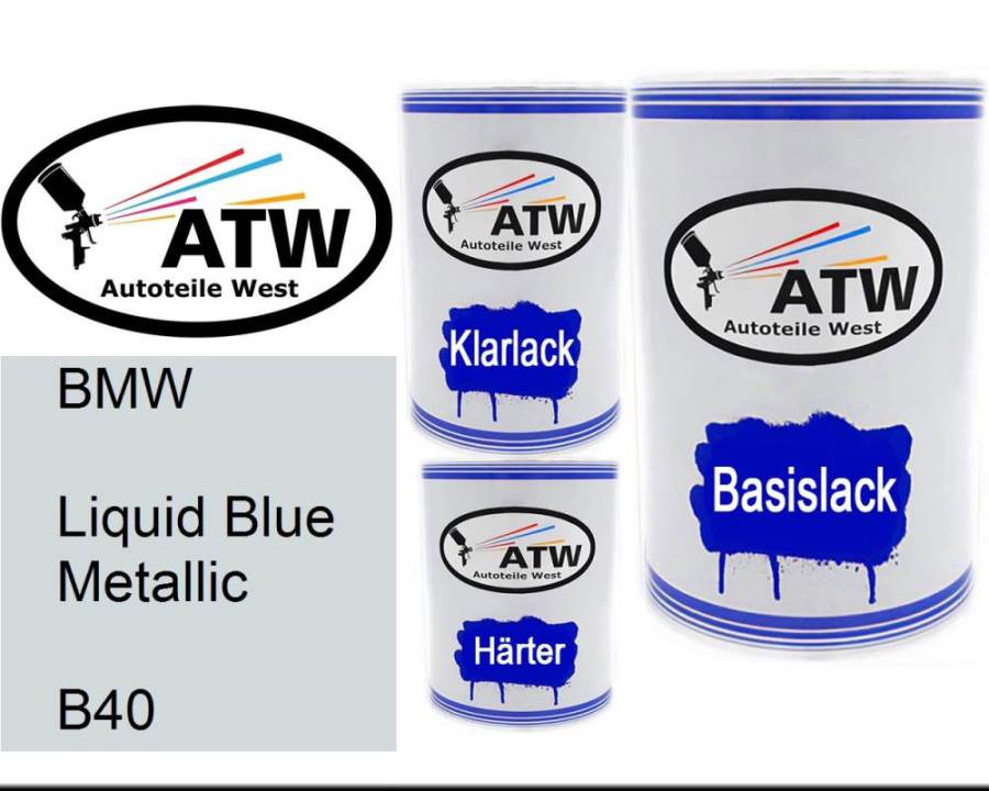 BMW, Liquid Blue Metallic, B40: 500ml Lackdose + 500ml Klarlack + 250ml Härter - Set, von ATW Autoteile West.